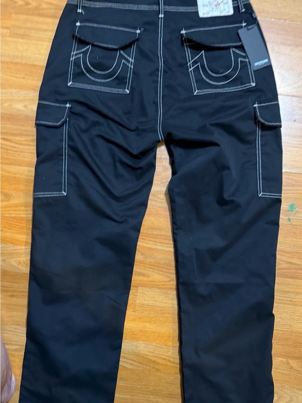 True Religion Men's Straight Jeans in Black with White Stitching